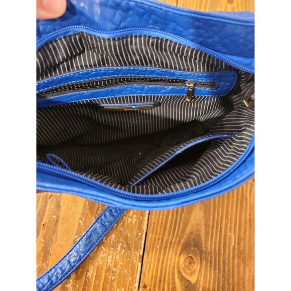 Blue Faux Leather Crossbody Bag Studded Flap Adjustable Strap Steam Punk - Picture 8 of 10